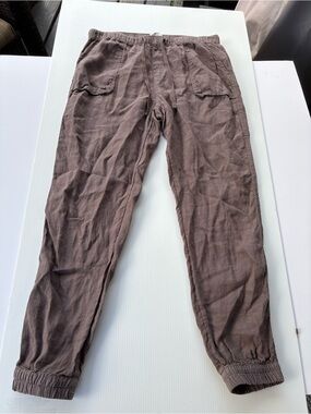 C&C California Brown Drawstring Jogger Pants 100% Linen